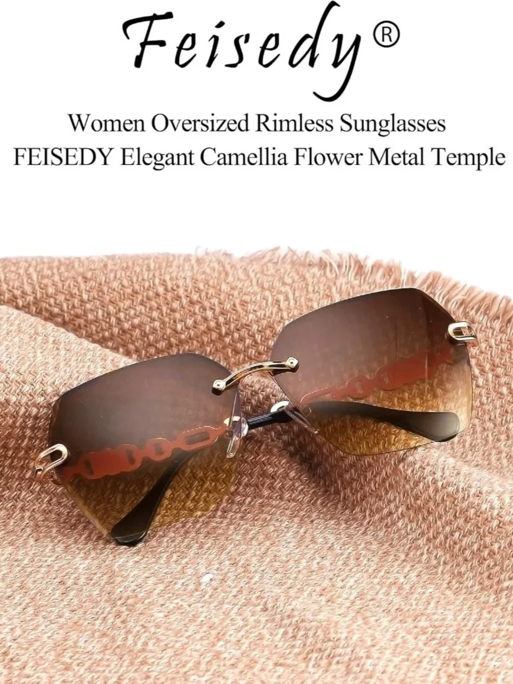 Trendy Women's Rimless Sunglasses in Brown with Elegant Gold Chain Frame